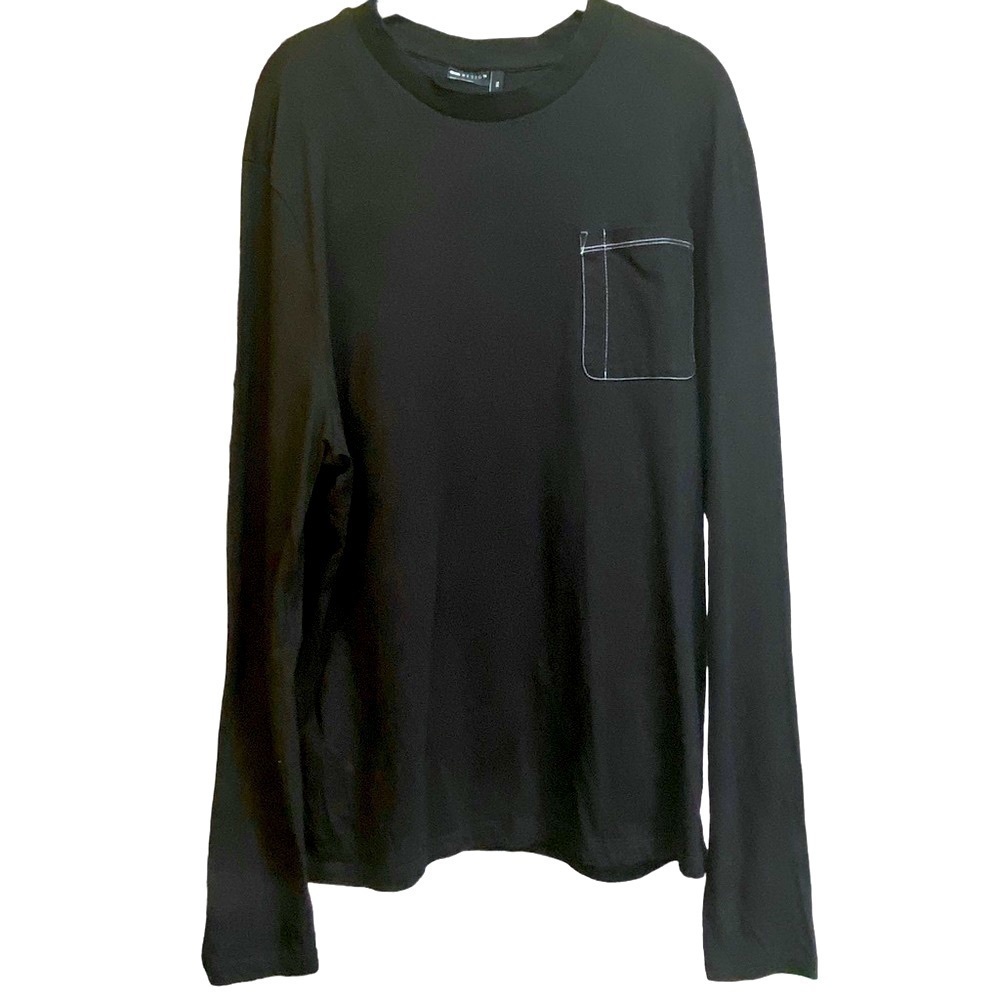 ASOS DESIGN Long Sleeve Tee 2XL Mens Black Top Stitch T-shirt